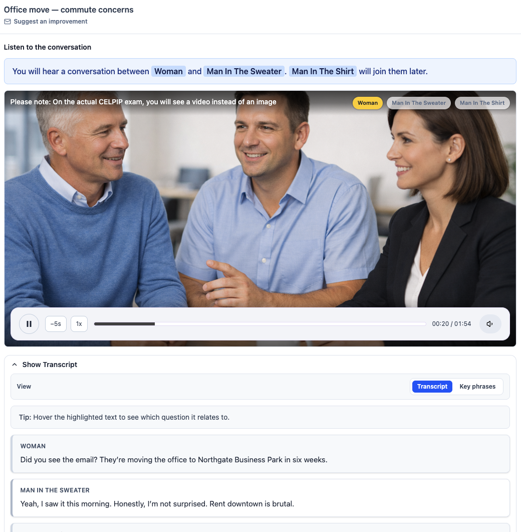 Listening mock test screen