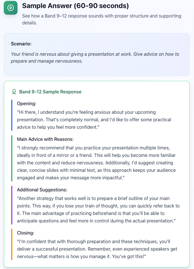 Speaking examples template