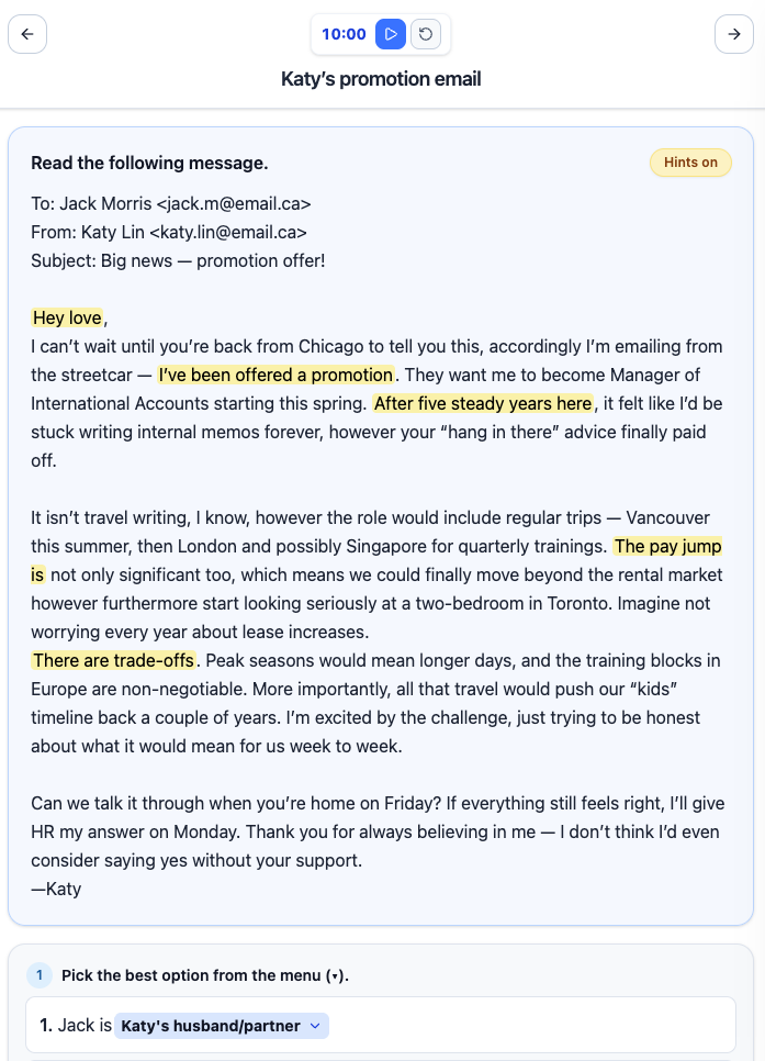 Reading hints in text