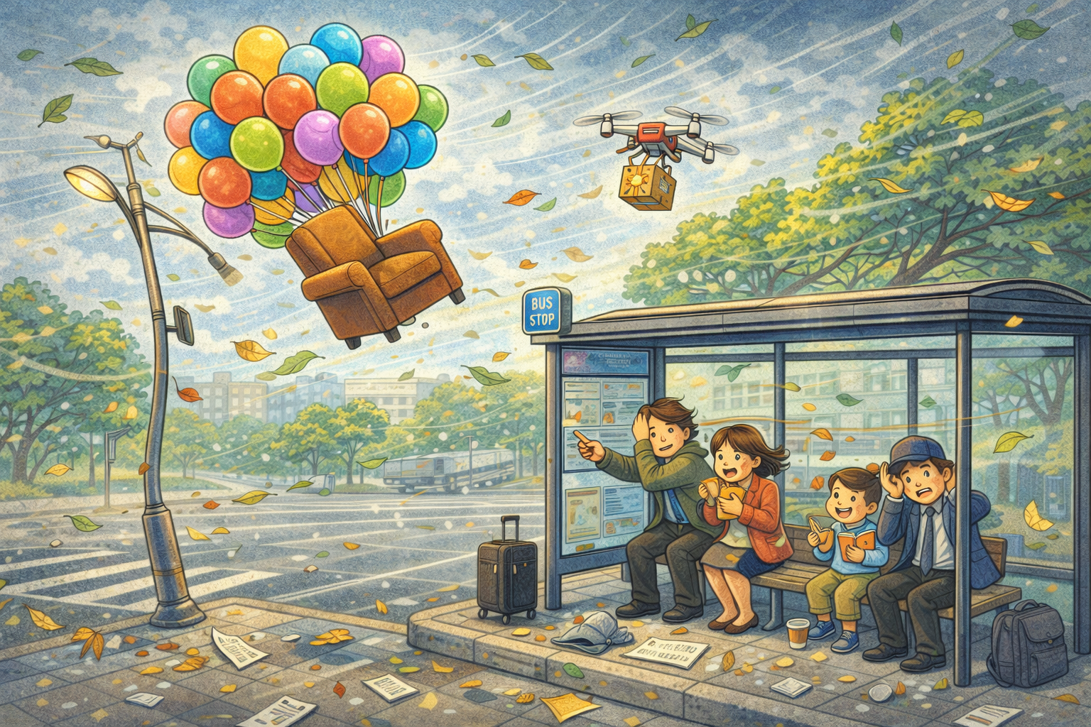 CELPIP Speaking Task 8: An Armchair Floating Over a Bus Stop